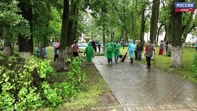 Великолучане помогают коммунальщикам разбирать завалы после урагана