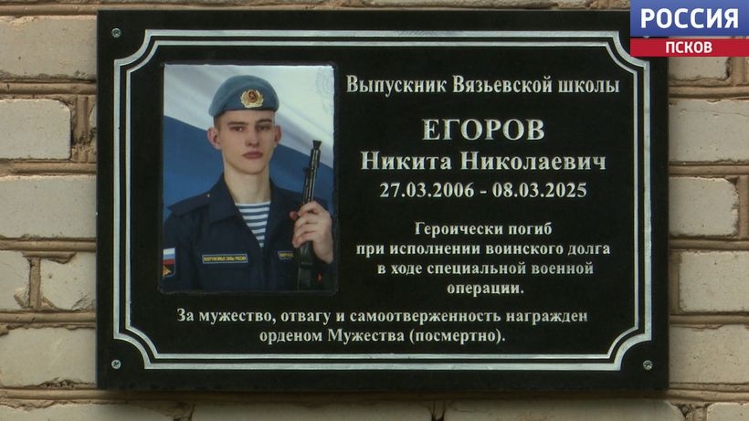 В Вязьевской школе Дедовичского района установили мемориальную доску Никите Егорову